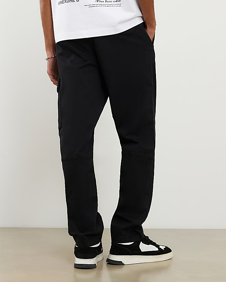 Black Regular Fit Cargo Trousers