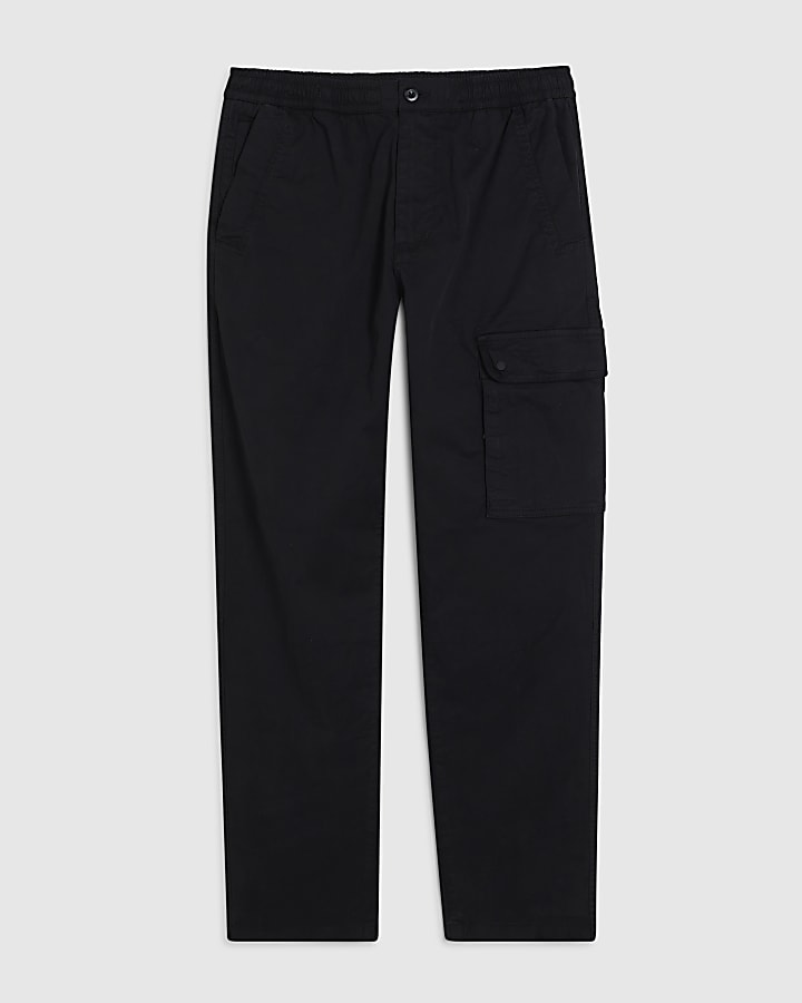 Black Regular Fit Cargo Trousers