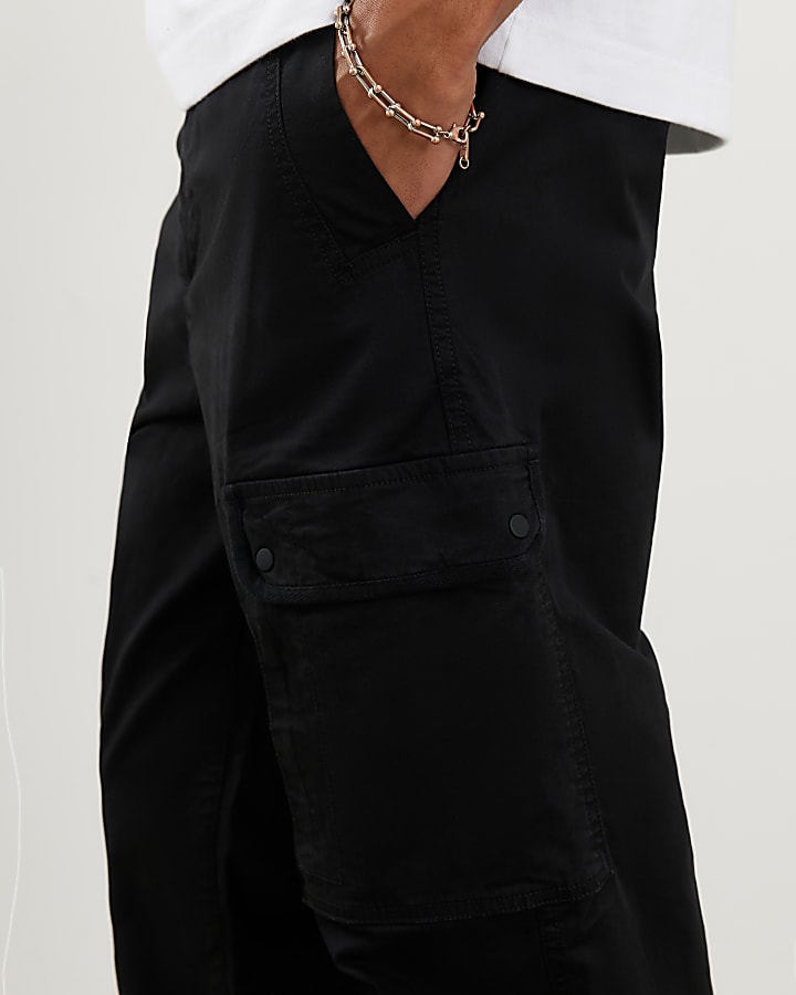 Black Regular Fit Cargo Trousers