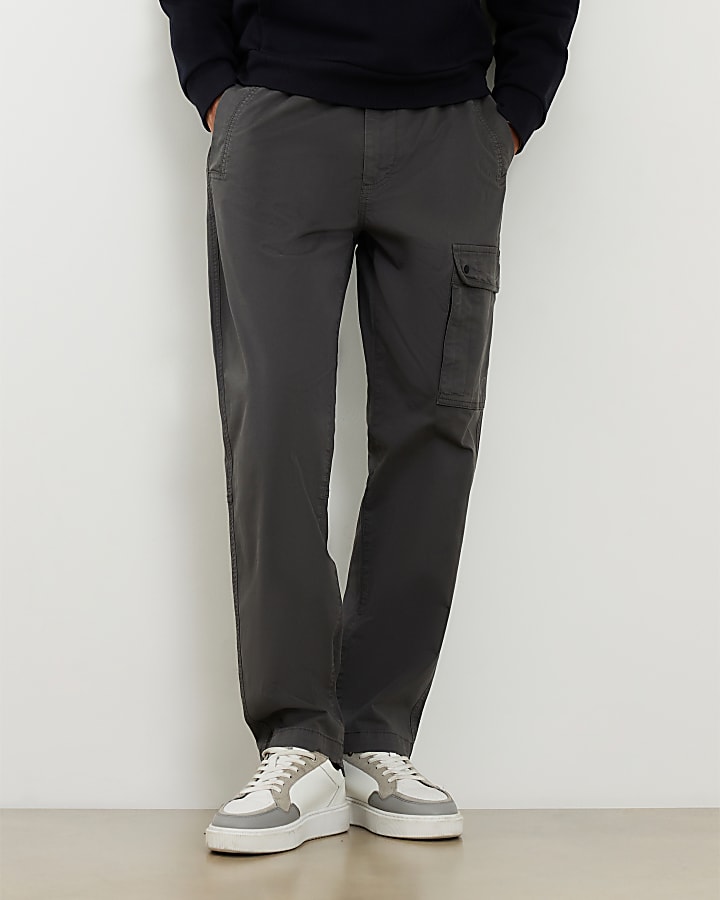 Grey Regular Fit Cargo Trousers