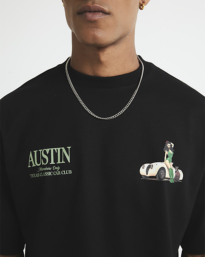 Black Oversized Fit Austin Car T-Shirt