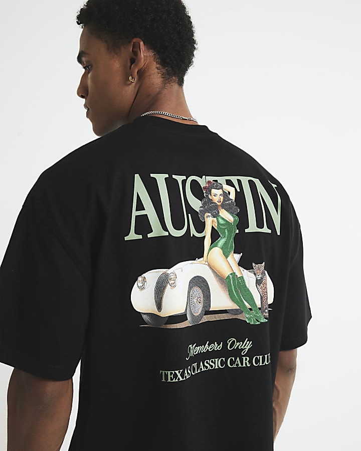 Black Oversized Fit Austin Car T-Shirt