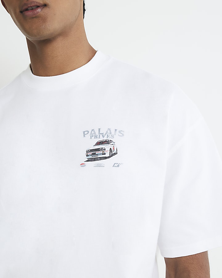 White Oversized Fit Palais Rally Car T-Shirt
