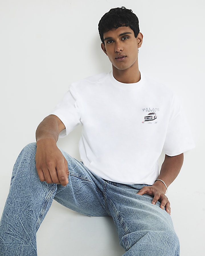 White Oversized Fit Palais Rally Car T-Shirt