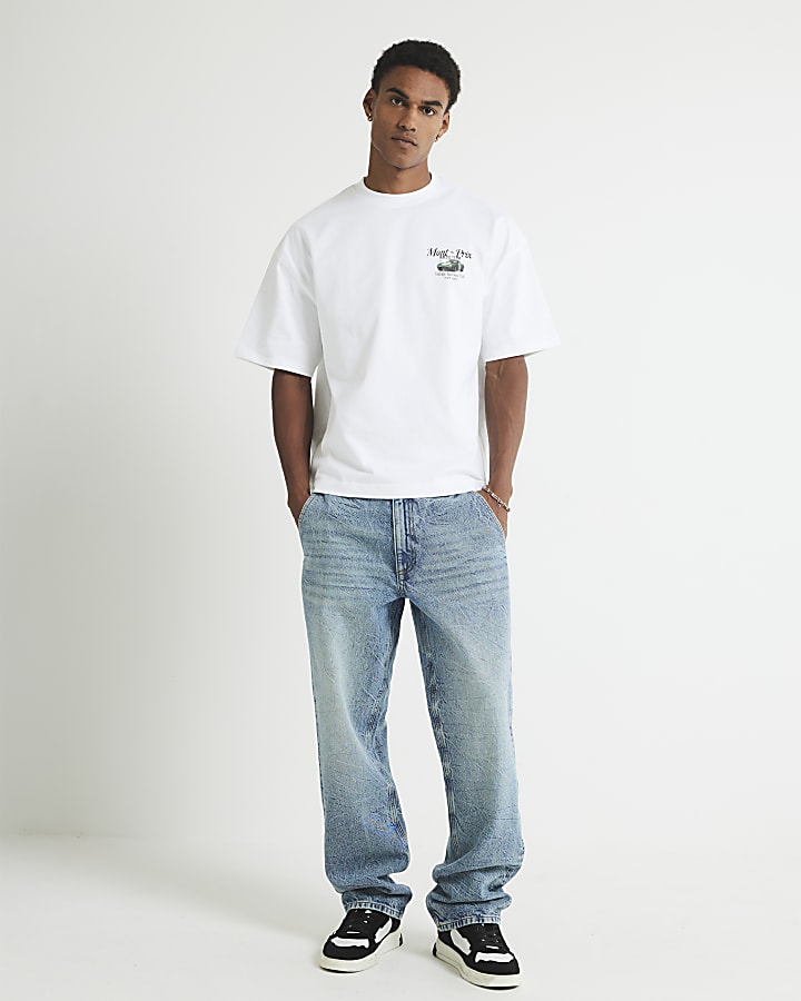 White Oversized fit Vintage Car T-Shirt