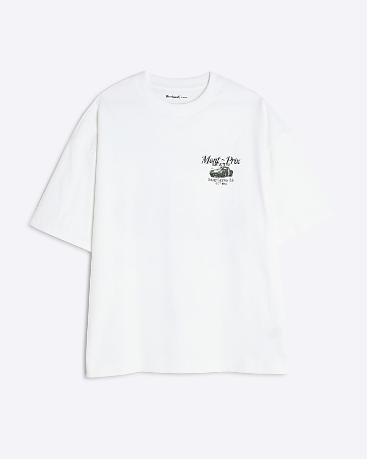 White Oversized fit Vintage Car T-Shirt