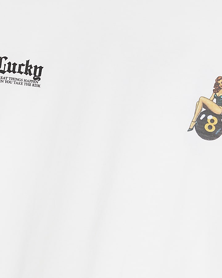 White Oversized Fit Pinup Lucky T-Shirt