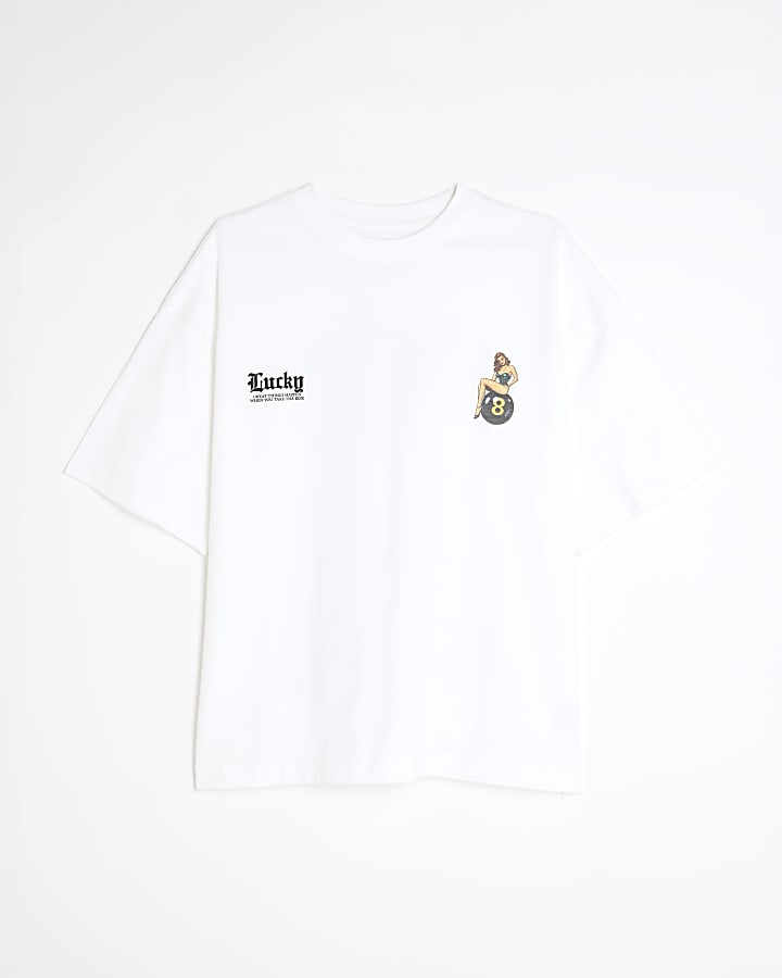 White Oversized Fit Pinup Lucky T-Shirt
