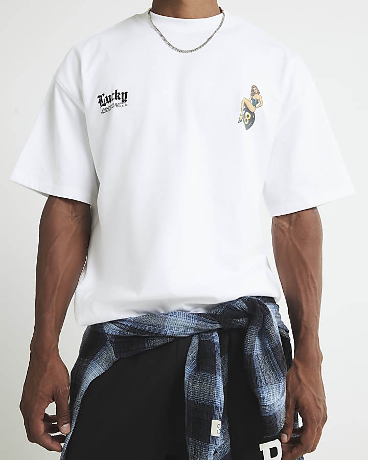 White Oversized Fit Pinup Lucky T-Shirt
