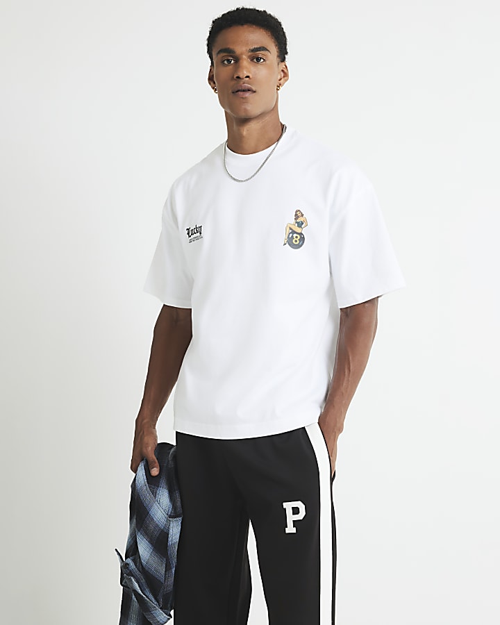 White Oversized Fit Pinup Lucky T-Shirt