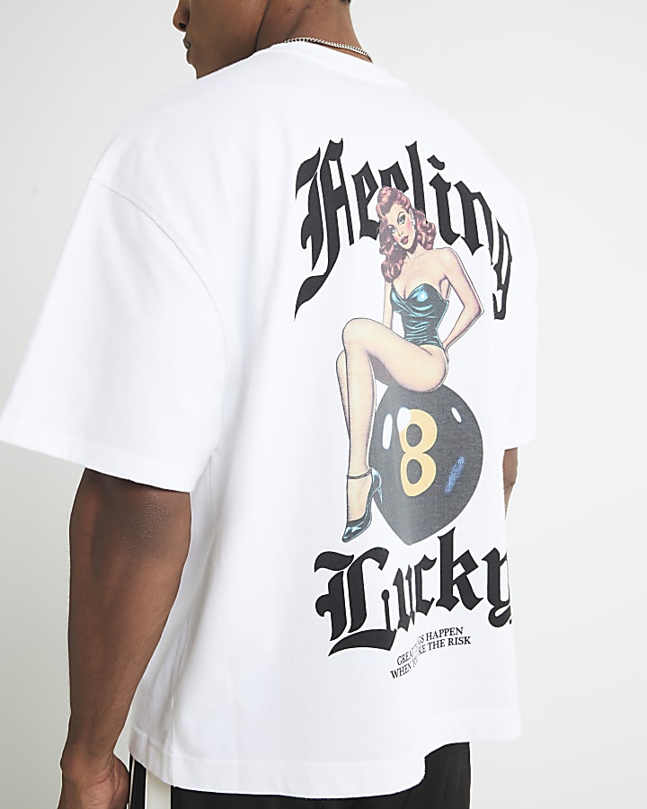 White Oversized Fit Pinup Lucky T-Shirt