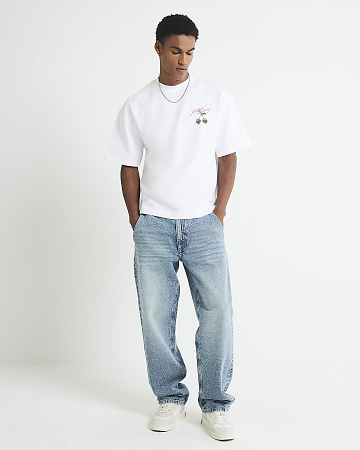 White Oversized Fit Racing Cherry T-Shirt