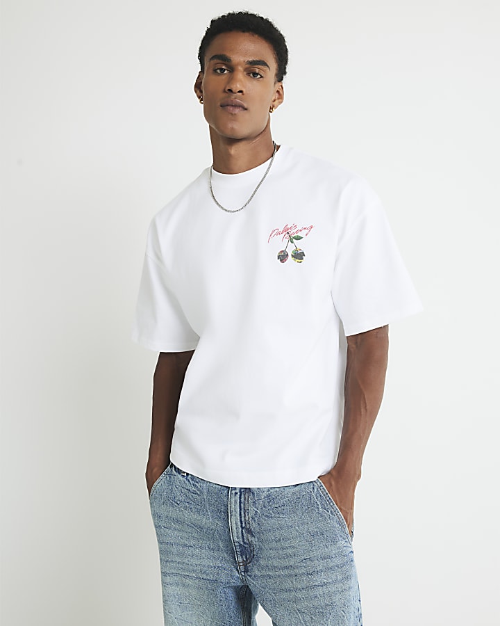 White Oversized Fit Racing Cherry T-Shirt