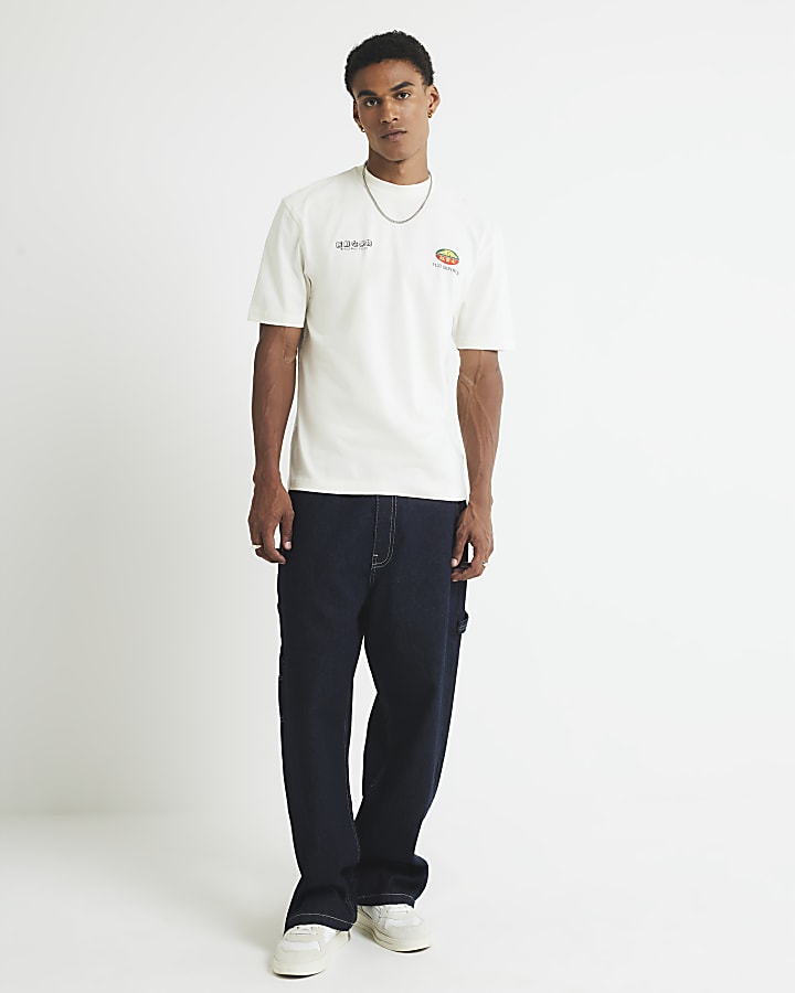 Cream Regular Fit Japanese Sticker T-Shirt