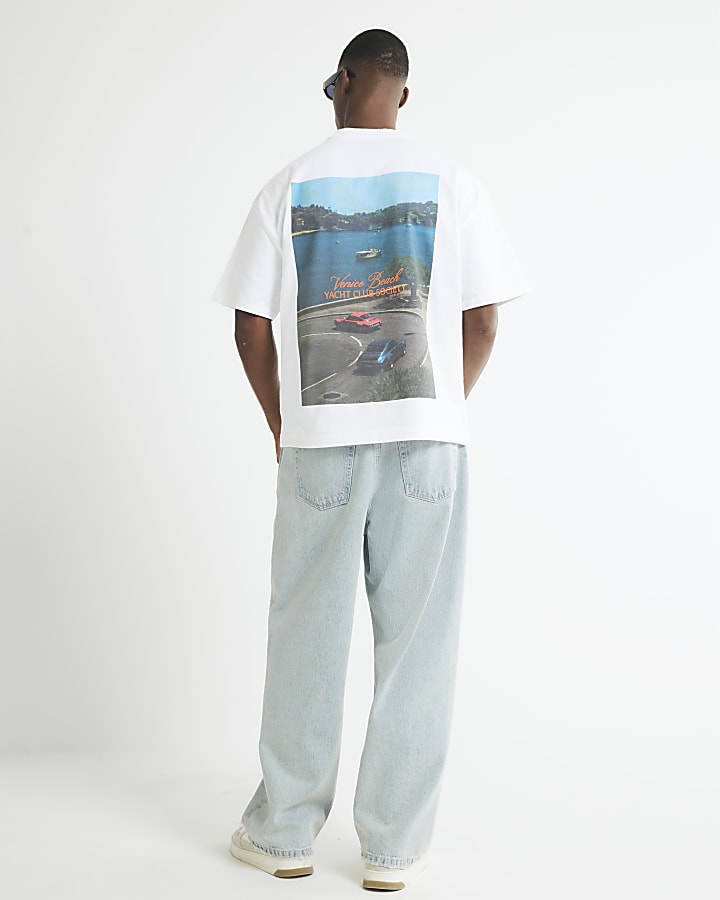 White Oversized Fit Yacht Club Car T-Shirt