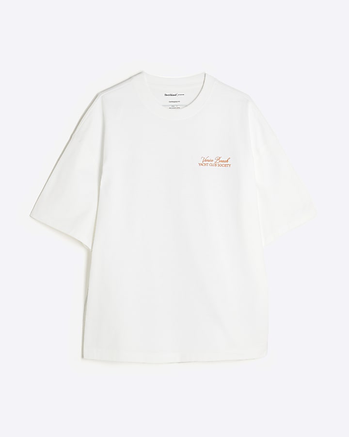 White Oversized Fit Yacht Club Car T-Shirt