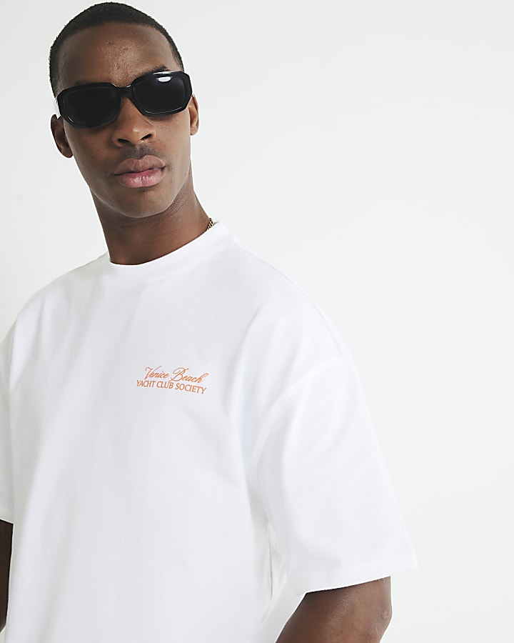 White Oversized Fit Yacht Club Car T-Shirt