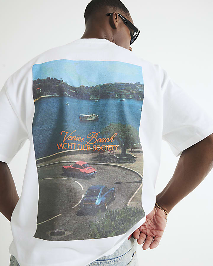 White Oversized Fit Yacht Club Car T-Shirt