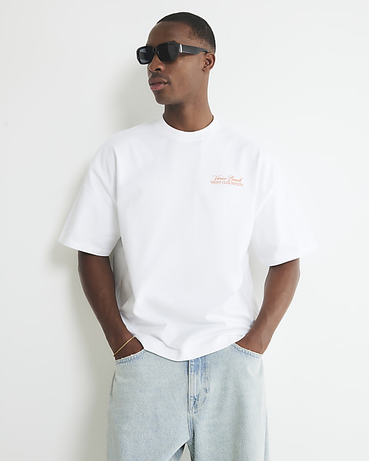 White Oversized Fit Yacht Club Car T-Shirt