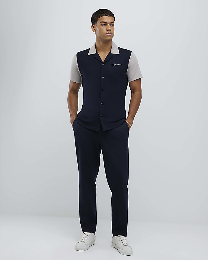 Navy Muscle Fit Colour Block Shirt
