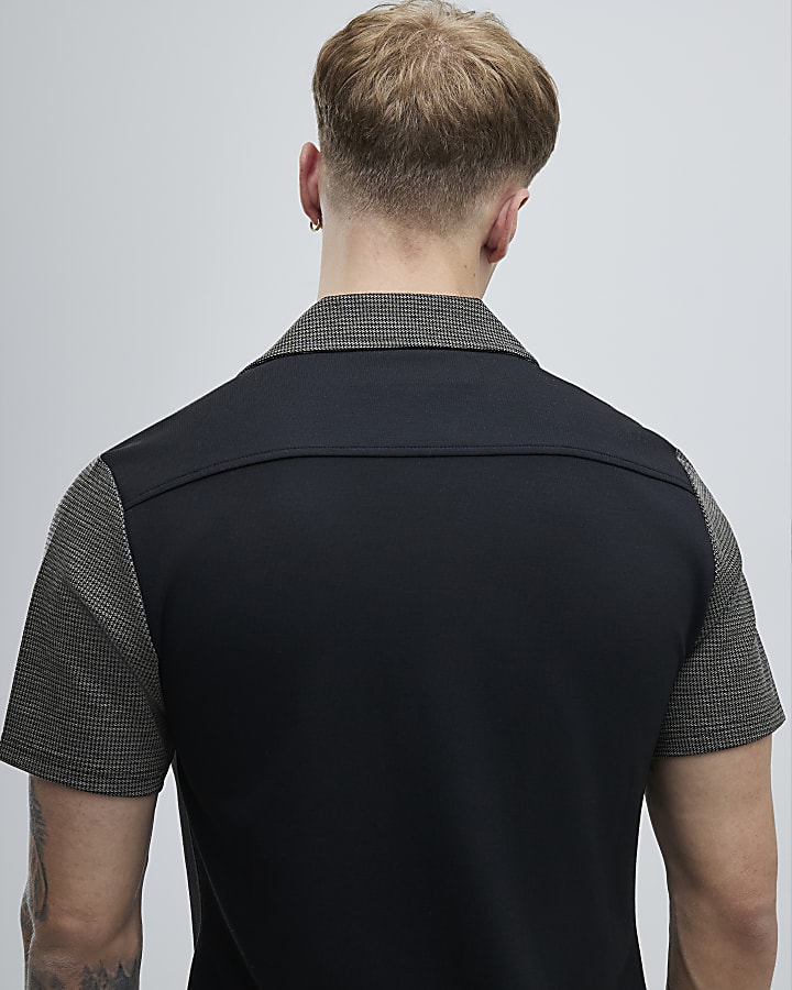 Grey Muscle Fit Colour Block Shirt