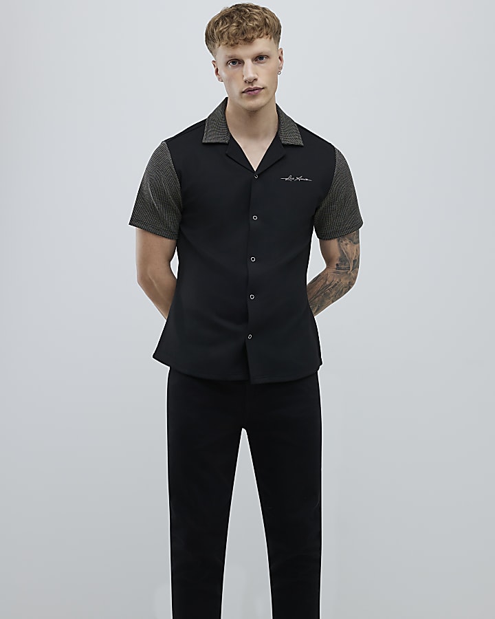 Grey Muscle Fit Colour Block Shirt