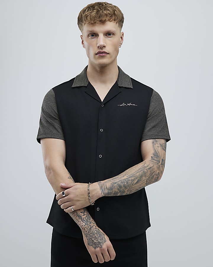 Grey Muscle Fit Colour Block Shirt