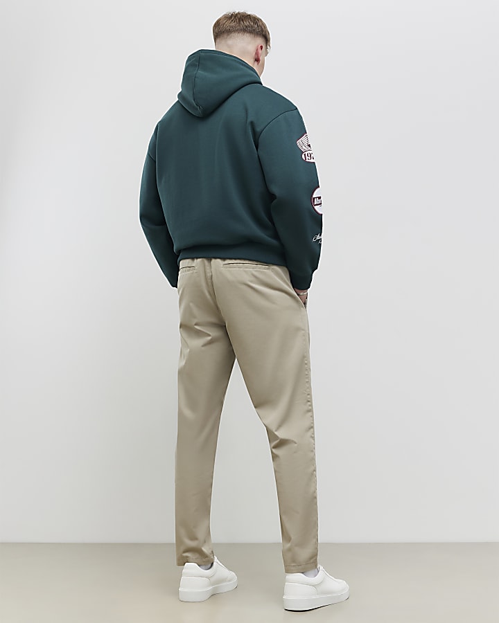 Beige Straight Fit Elasticated Trousers