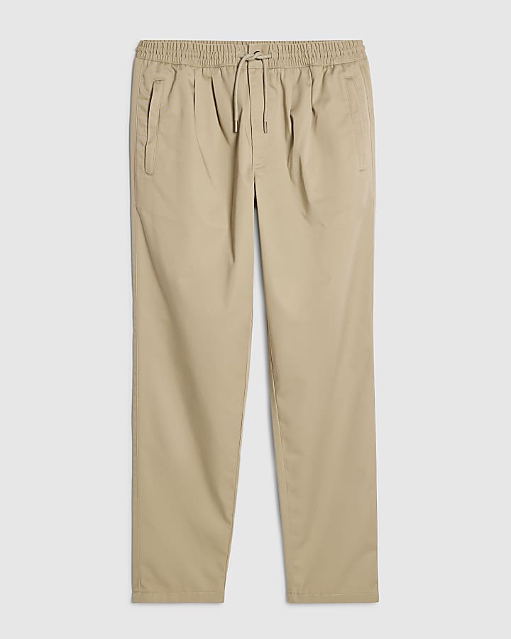 Beige Straight Fit Elasticated Trousers
