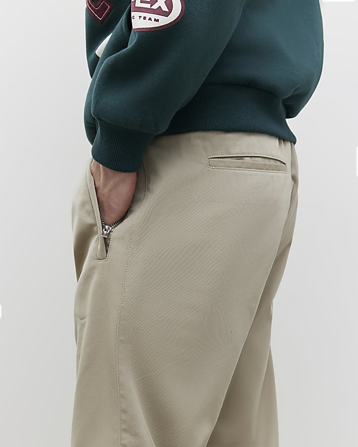 Beige Straight Fit Elasticated Trousers