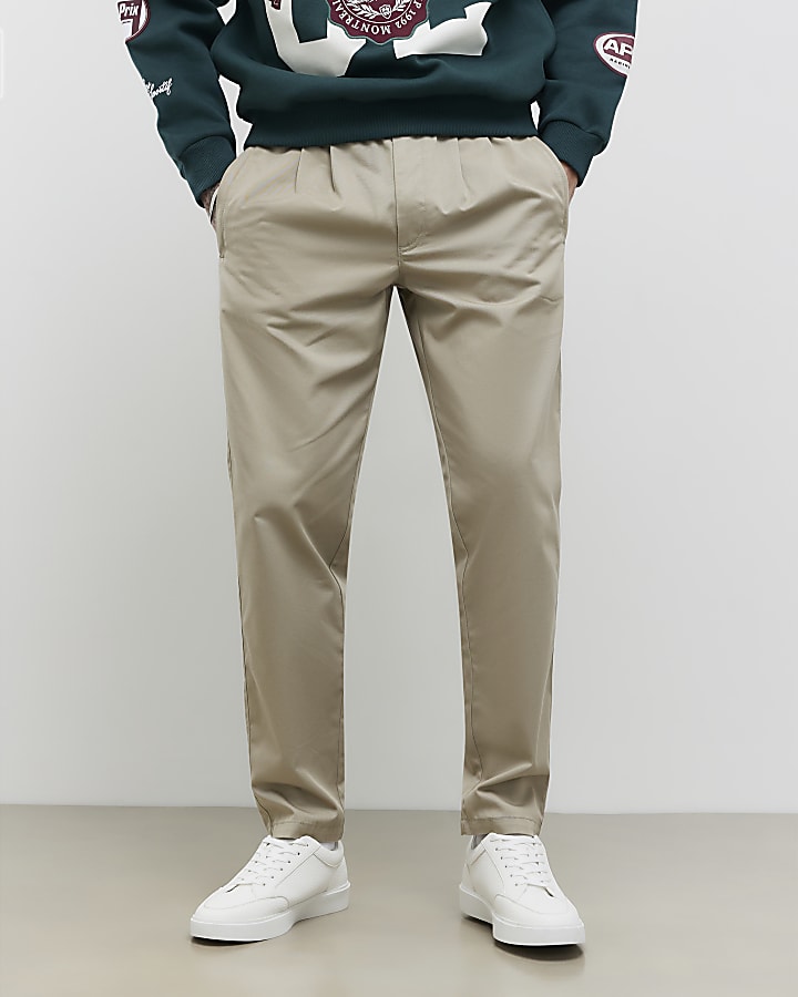 Beige Straight Fit Elasticated Trousers