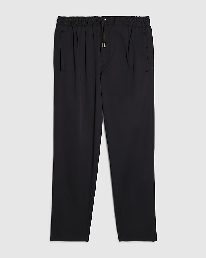 Black Straight Fit Elasticated Trousers