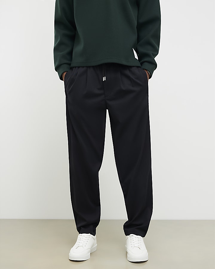 Black Straight Fit Elasticated Trousers