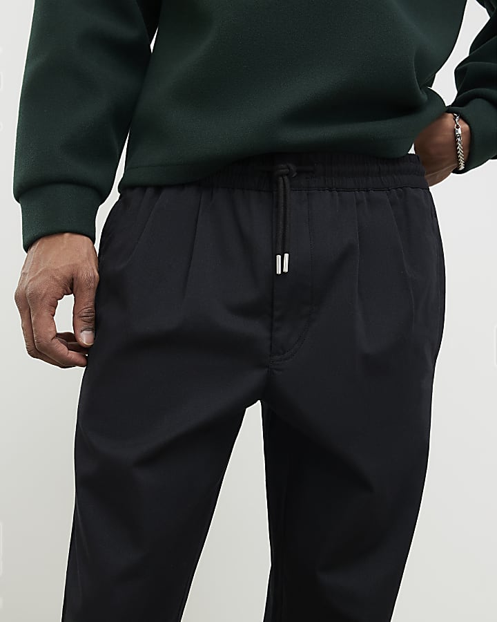Black Straight Fit Elasticated Trousers
