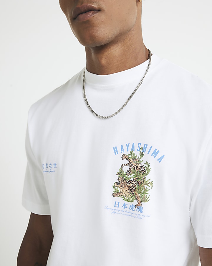 White Regular Fit Hayashima Graphic T-Shirt