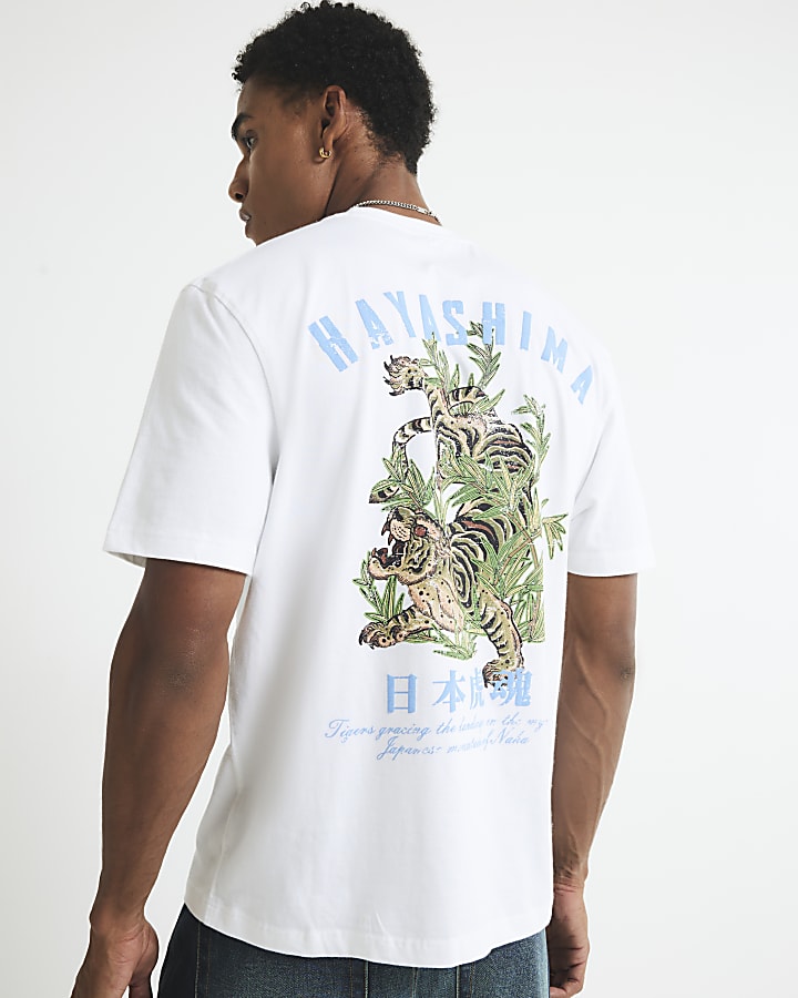 White Regular Fit Hayashima Graphic T-Shirt