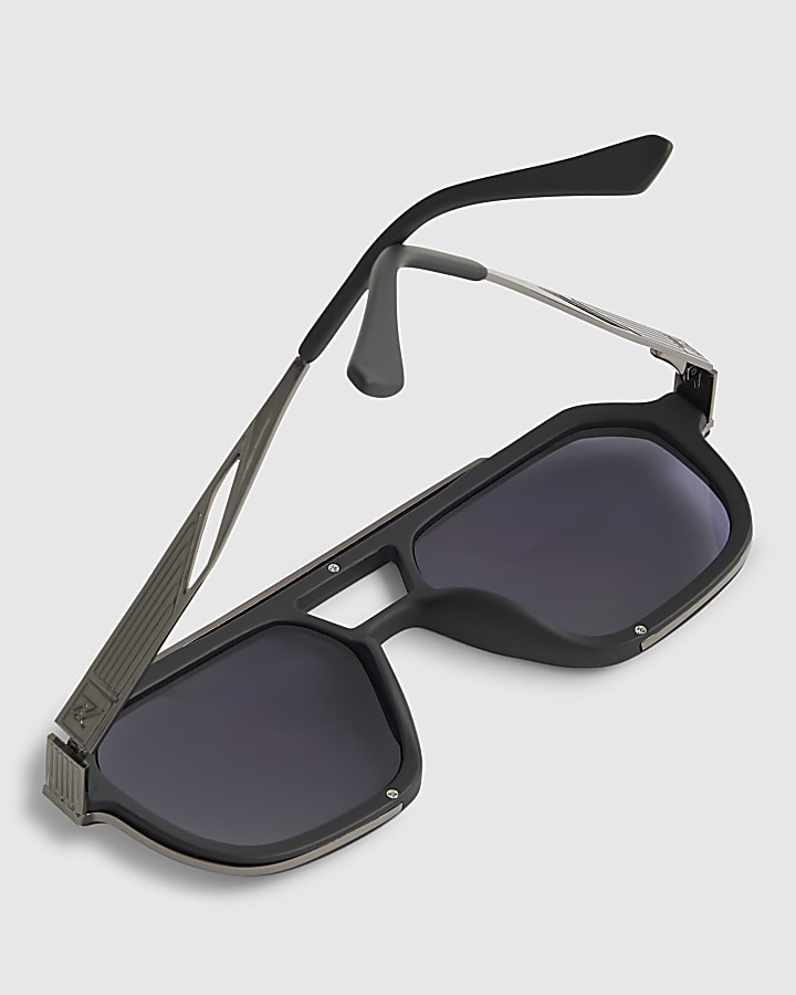 Black Rubberised Aviator Sunglasses