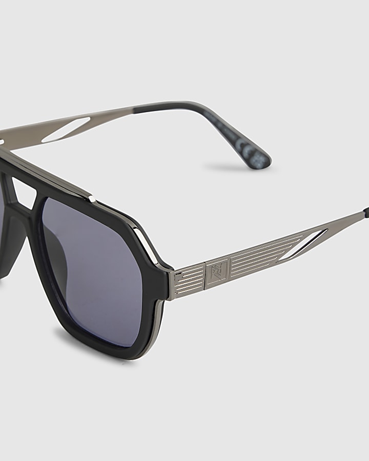 Black Rubberised Aviator Sunglasses