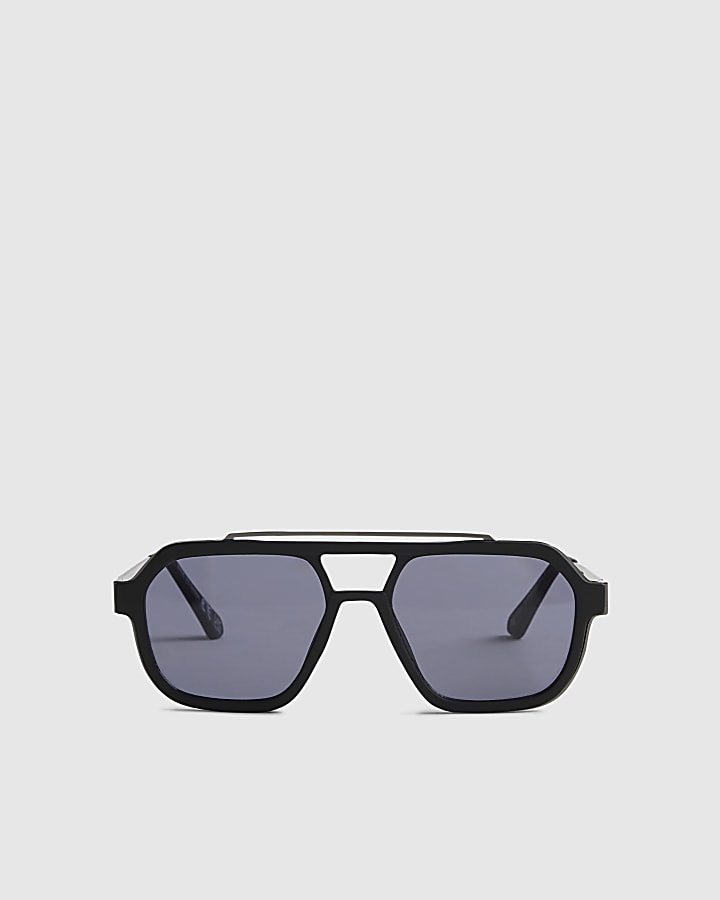Black Rubberised Aviator Sunglasses