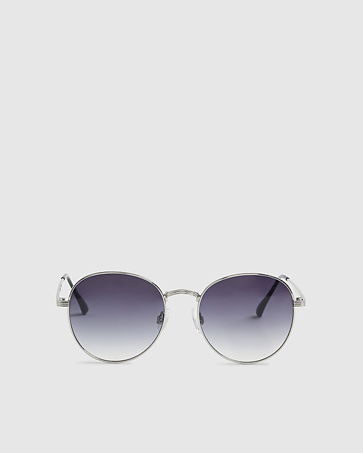Silver Round Smoke Lens Sunglasses