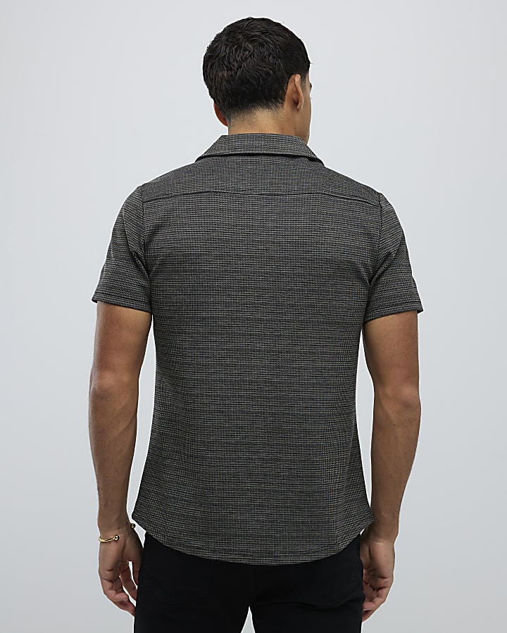 Brown Muscle Fit Pupstooth Shirt