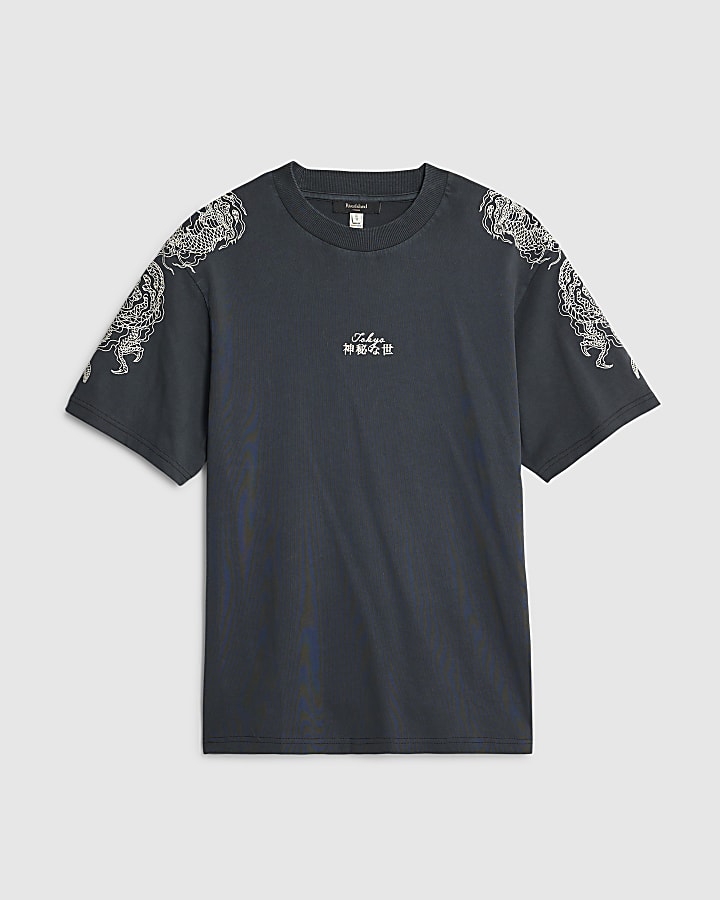 Black Regular Fit Japanese Dragon T-Shirt