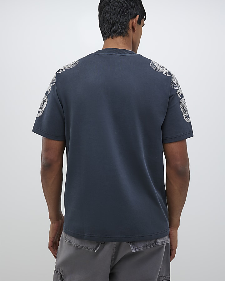 Black Regular Fit Japanese Dragon T-Shirt