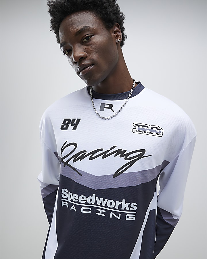 White Long sleeve Moto Racing T-shirt