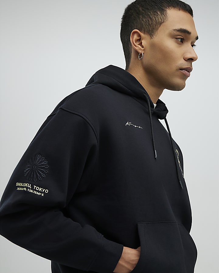 Black Regular Fit Japanese Snake Hoodie