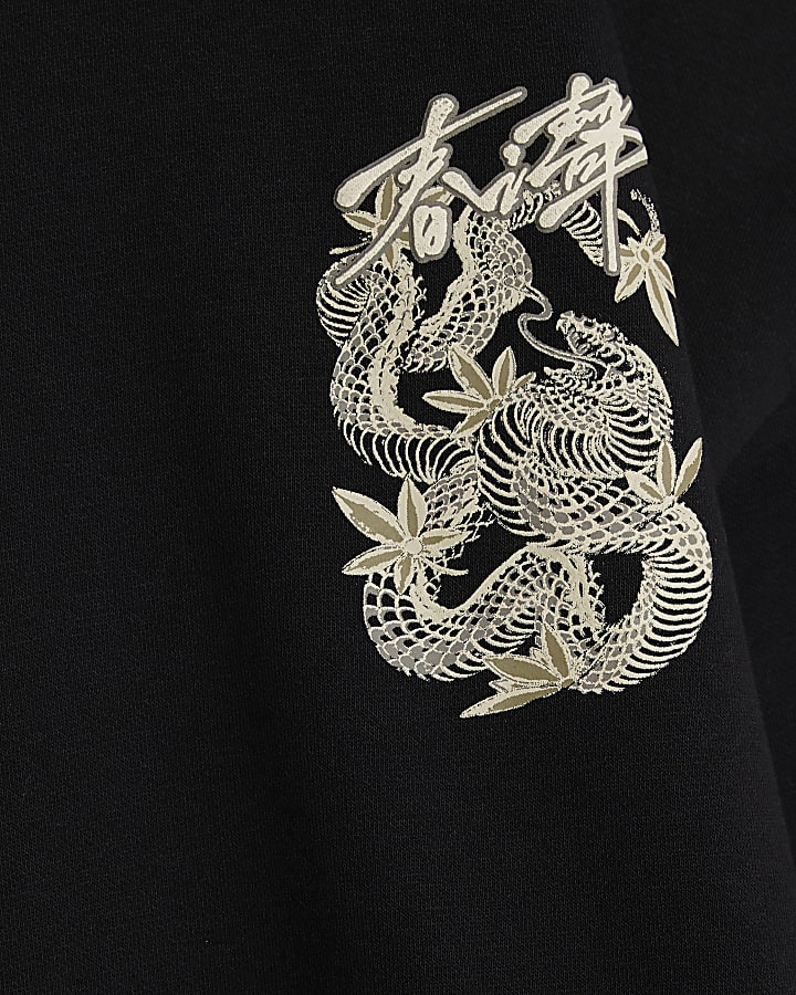 Black Regular Fit Japanese Snake Sweatshirt