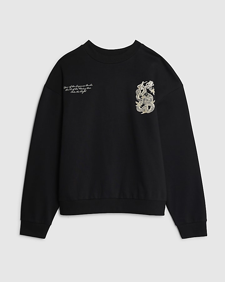 Black Regular Fit Japanese Snake Sweatshirt