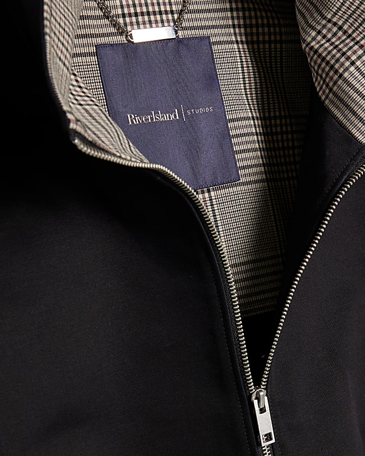 Black Check Lined Harrington Jacket