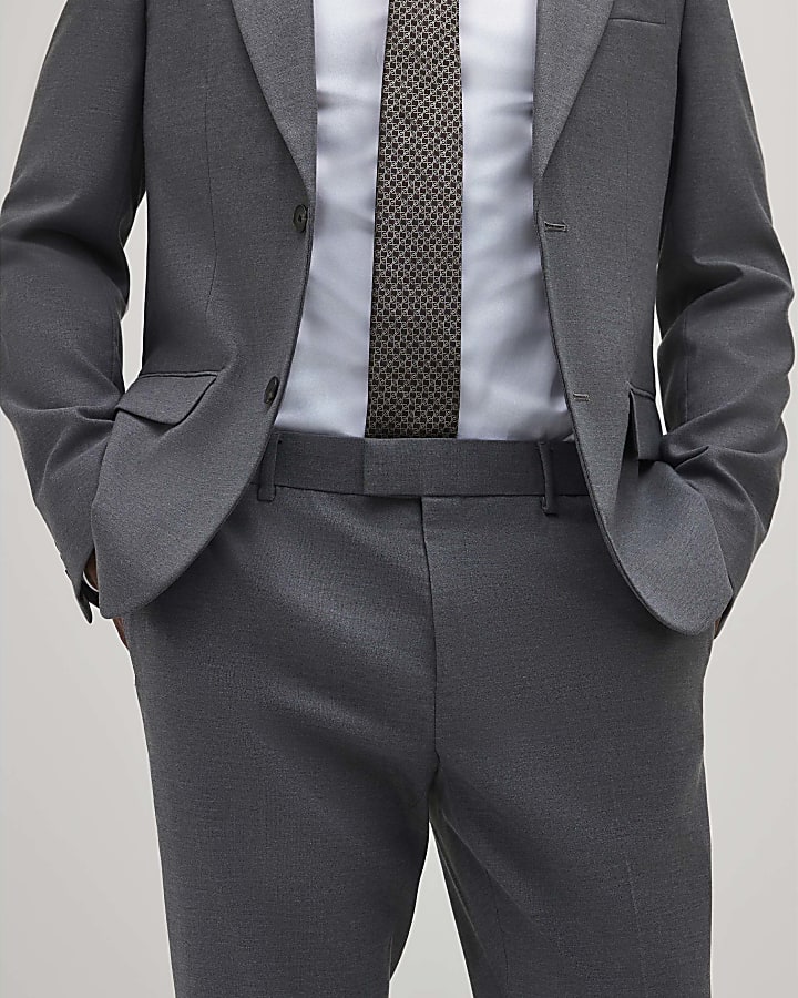 Grey Plain Skinny Suit Trouser