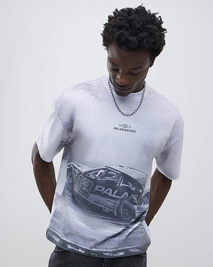 Grey Boxy Fit Palais Racing T-Shirt